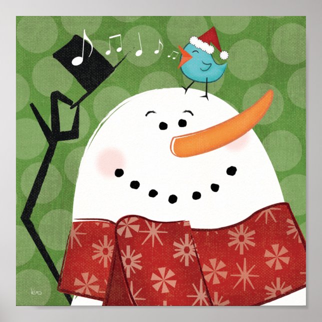 Christmas Snowman with Bird Poster (Front)