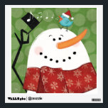 Christmas Snowman with Bird Wall Decal<br><div class="desc">© Veronique Charron / Wild Apple.  This image features a Christmas snowman wearing a green scarf. He is snuggling a blue bird who is wearing a Santa Claus hat.</div>
