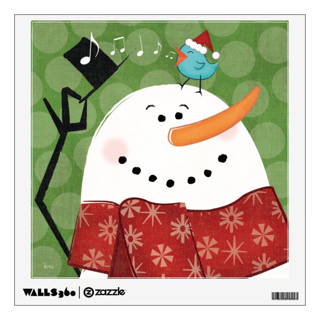 Christmas Snowman with Bird Wall Decal (Front)