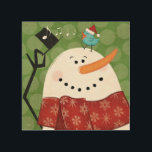 Christmas Snowman with Bird Wood Wall Decor<br><div class="desc">© Veronique Charron / Wild Apple.  This image features a Christmas snowman wearing a green scarf. He is snuggling a blue bird who is wearing a Santa Claus hat.</div>