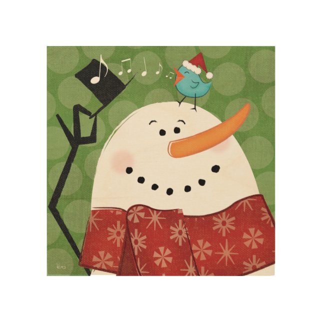 Christmas Snowman with Bird Wood Wall Decor (Front)