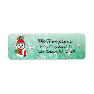 Christmas Snowman with blue Snowflake Background Label