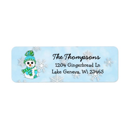 Christmas Snowman with blue Snowflake Background Label