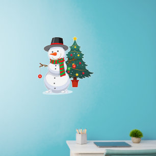 Christmas Snowman With Christmas Tree Shop Decor Wall Decal