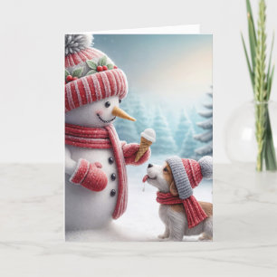 Christmas Snowman With Dog Card