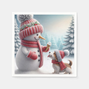 Christmas Snowman With Dog Napkins