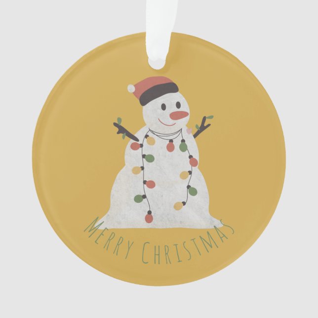 Christmas Snowman with Fairy Lights Ornament (Front)