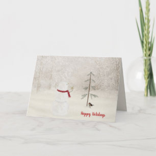 Christmas snowman with gold star in snow letterpress thank you card