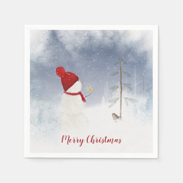 Christmas snowman with gold star napkins (Front)
