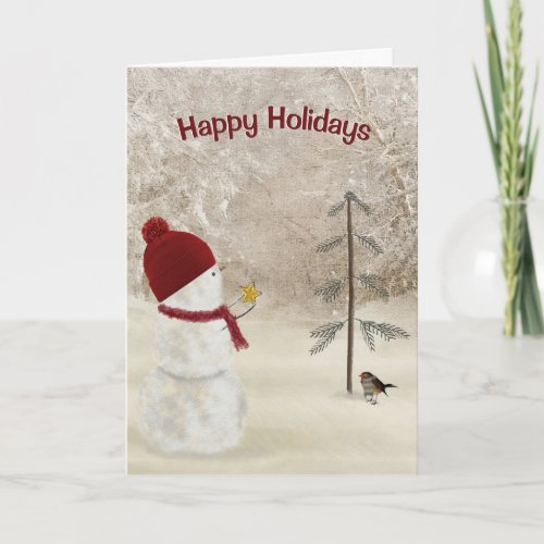 Christmas Snowman With Gold Star Ornament Holiday Card
