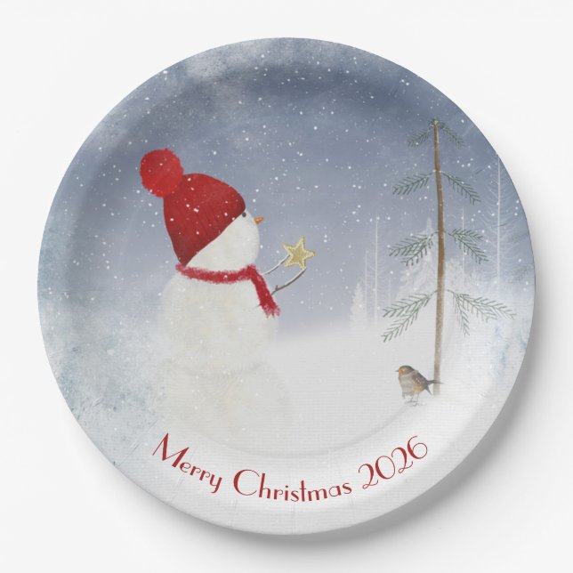Christmas snowman with gold star paper plates (Front)