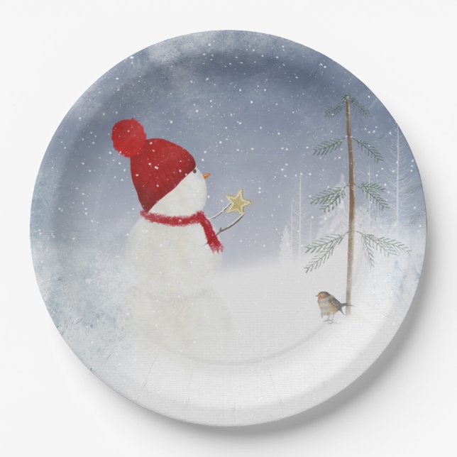 Christmas snowman with gold star paper plates (Front)