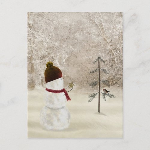 Christmas Snowman With Gold Star Postcard