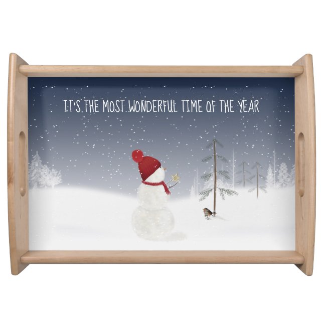 Christmas Snowman with Gold Star Serving Tray (Front)