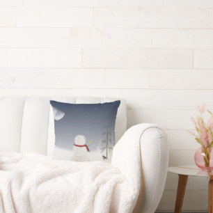 Christmas snowman with gold star throw pillow