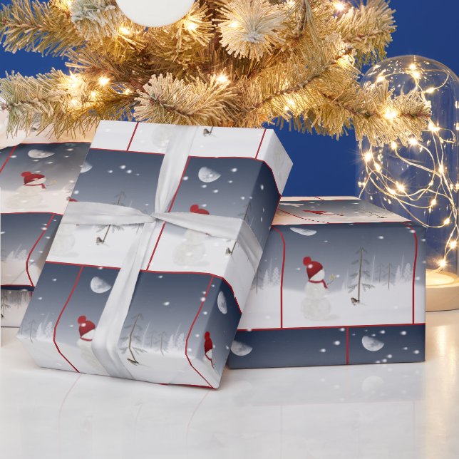 Christmas Snowman With Gold Star Wrapping Paper (Holidays)