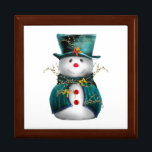 Christmas Snowman with Green Hat Gift Box<br><div class="desc">This Christmas gift box features a cute snowman,  dressed in green and gold surrounded by gold stars.</div>
