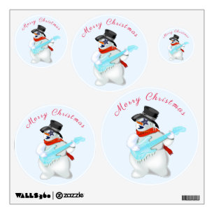 Christmas Snowman with Guitar Funny Wall Decal