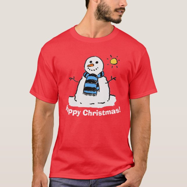 Christmas Snowman with Happy Christmas T-Shirt (Front)