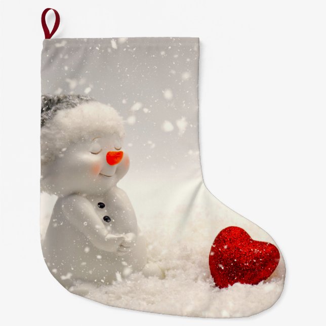 Christmas Snowman with Heartwarming Love Large Christmas Stocking (Front)