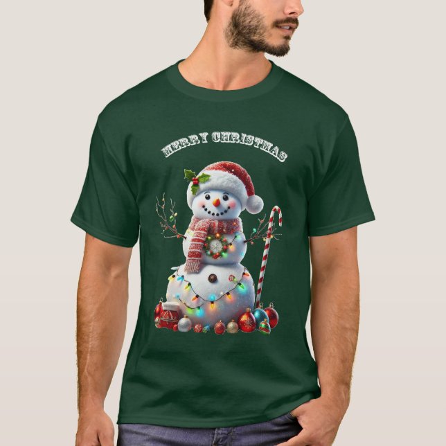 Christmas Snowman with Holiday Decorations URM T-Shirt (Front)