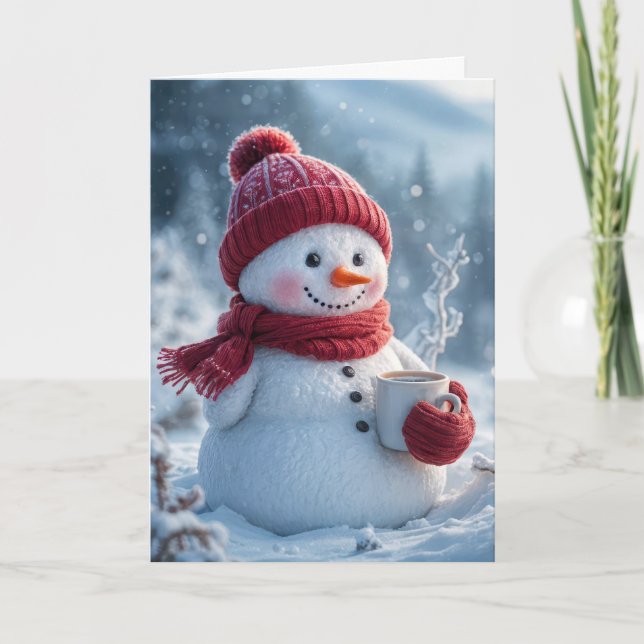 Christmas Snowman With Hot Chocolate Card (Front)