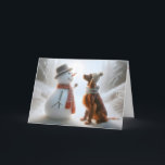 Christmas Snowman With Irish Setter Dog Card<br><div class="desc">A snowman and an Irish Setter dog both wearing scarves share a moment of companionship in a snowy forest setting</div>