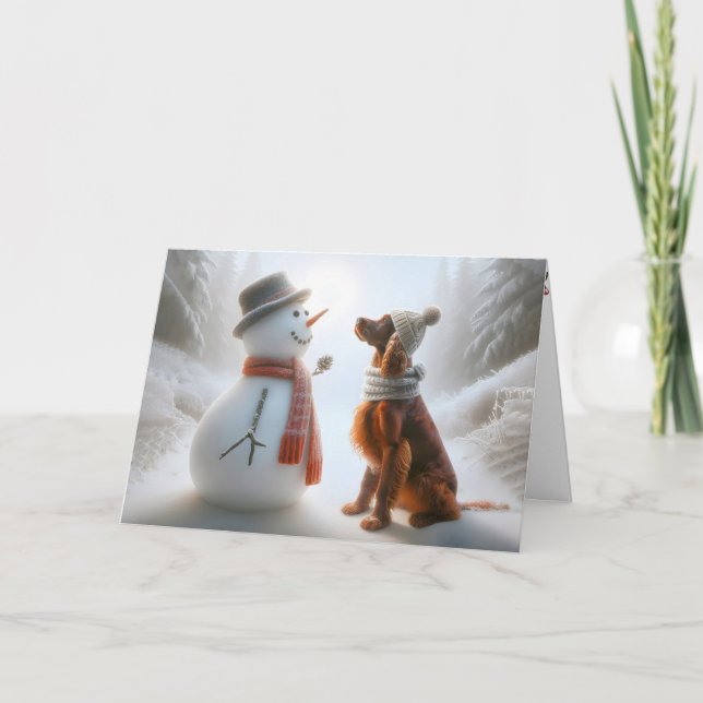 Christmas Snowman With Irish Setter Dog Card (Front)
