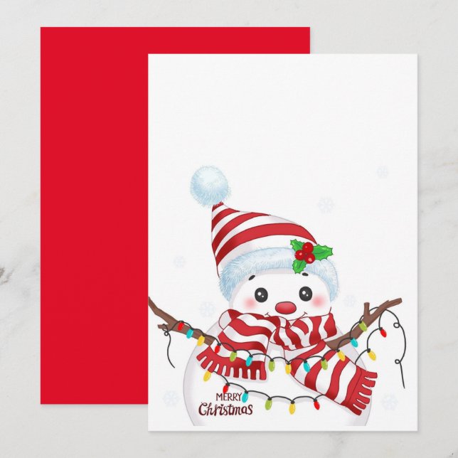 Christmas Snowman with Multicolor Lights  Holiday Card (Front/Back)