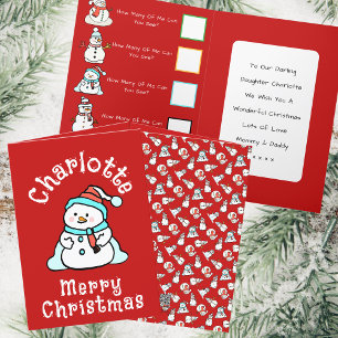 Christmas Snowman With Name Girls Red Activity Holiday Card