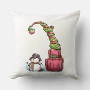 Christmas Snowman with Ornament Throw Pillow