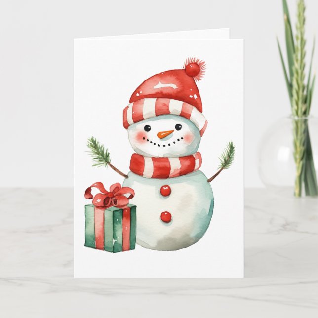 Christmas Snowman with Pine Tree Arms BLANK  Holiday Card (Front)