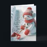 Christmas Snowman With Red Shovel Holiday Card<br><div class="desc">A cheerful snowman dressed in cozy winter accessories shovels a path through the snow with a red shovel and snowflakes.
Text can be changed.</div>