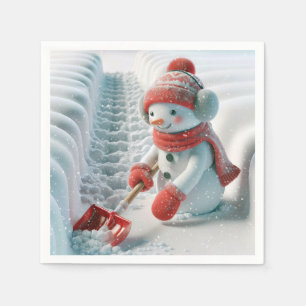 Christmas Snowman With Red Shovel Napkins