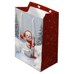 Christmas Snowman With Red Shovels Medium Gift Bag