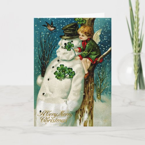 Christmas Snowman with Shamrocks Holiday Card
