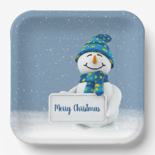 Christmas Snowman with Sign Paper Plates