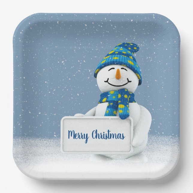 Christmas Snowman with Sign Paper Plates (Front)