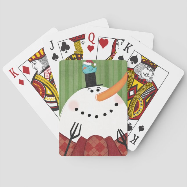 Christmas Snowman with Singing Bird Poker Cards (Back)