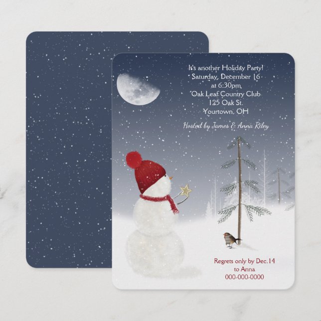 Christmas Snowman with star party Invitation (Front/Back)