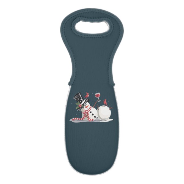 Christmas Snowman With Wine Gift Xmas Drinking Bag (Front Flat)
