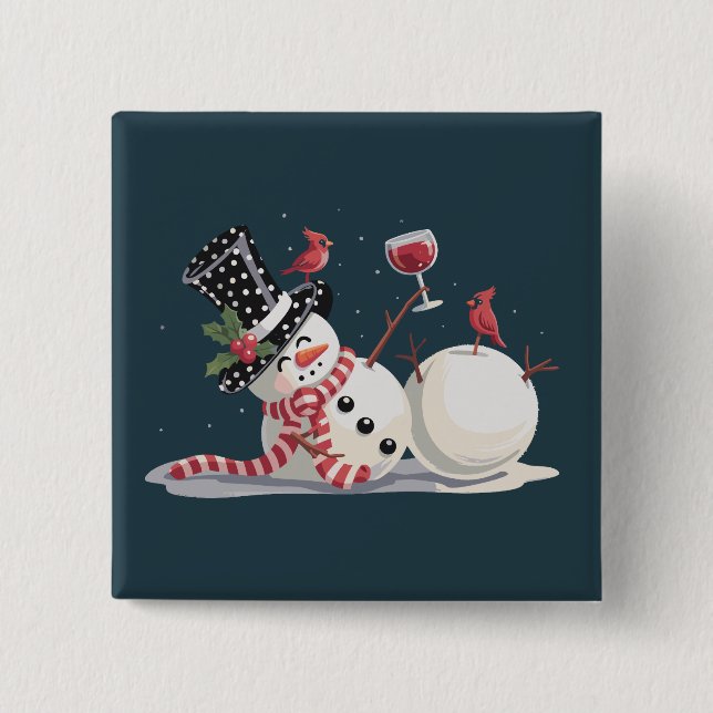 Christmas Snowman With Wine Gift Xmas Drinking Button (Front)