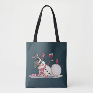 Christmas Snowman With Wine Gift Xmas Drinking Tote Bag