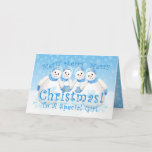 Christmas Snowman Wonderland for Girl Card<br><div class="desc">Cute little snowmen wearing blue caps, scarves and fuzzy mittens with delicate snow flakes falling from the winter sky will bring a smile during the holidays. Snowman wonderland greeting card for girl. Personalize the inside verse using the template provided. You may also enjoy matching snowmen designs on other card and...</div>