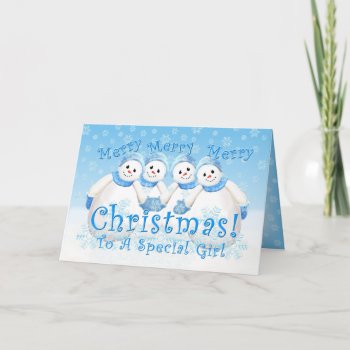 Christmas Snowman Wonderland For Girl Card by anuradesignstudio at Zazzle