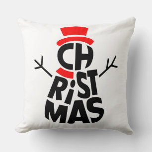 Christmas Snowman Word Art Throw Pillow