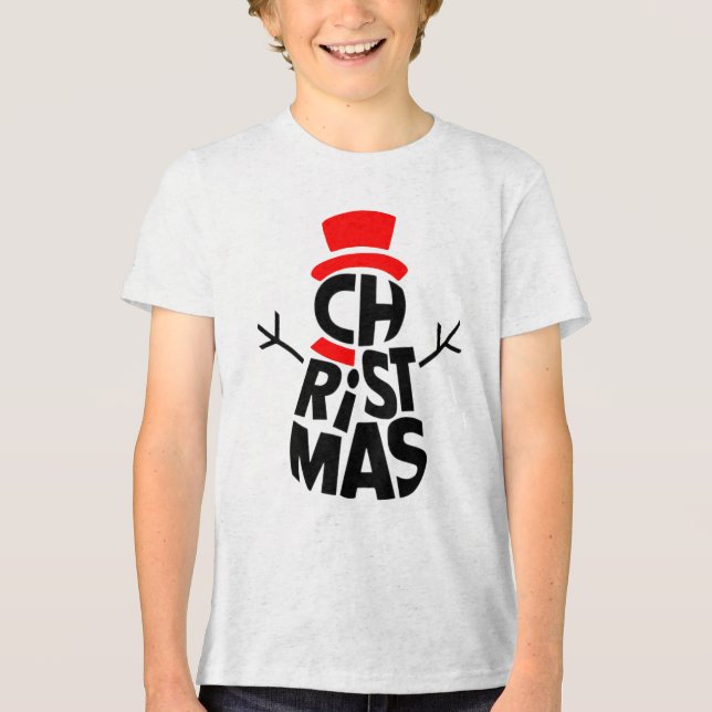Christmas Snowman Word Art  Tri-Blend Shirt (Front)