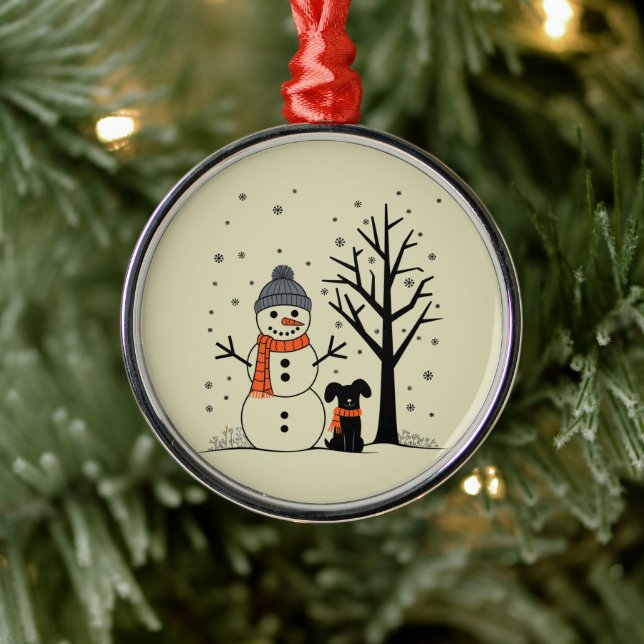 Christmas Snowman Xmas Dog Winter Metal Ornament (Tree)