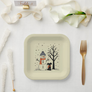 Christmas Snowman Xmas Dog Winter Paper Plates