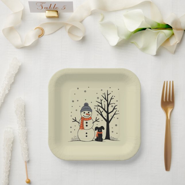 Christmas Snowman Xmas Dog Winter Paper Plates (Wedding)